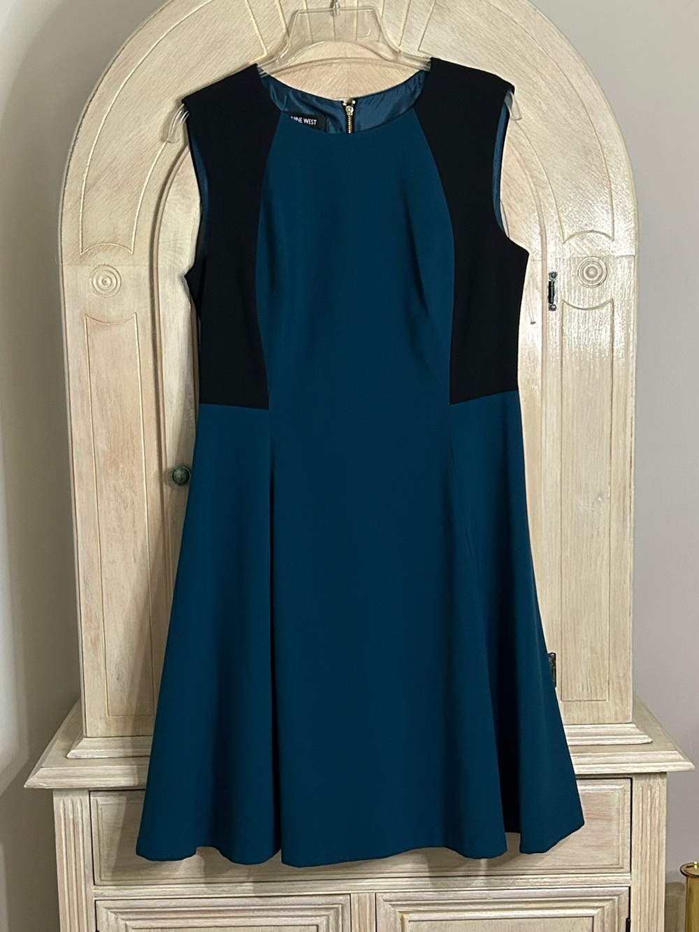 Nine West Teal Sleeveless A-Line Dress with Black Panels - Picture 11 of 12